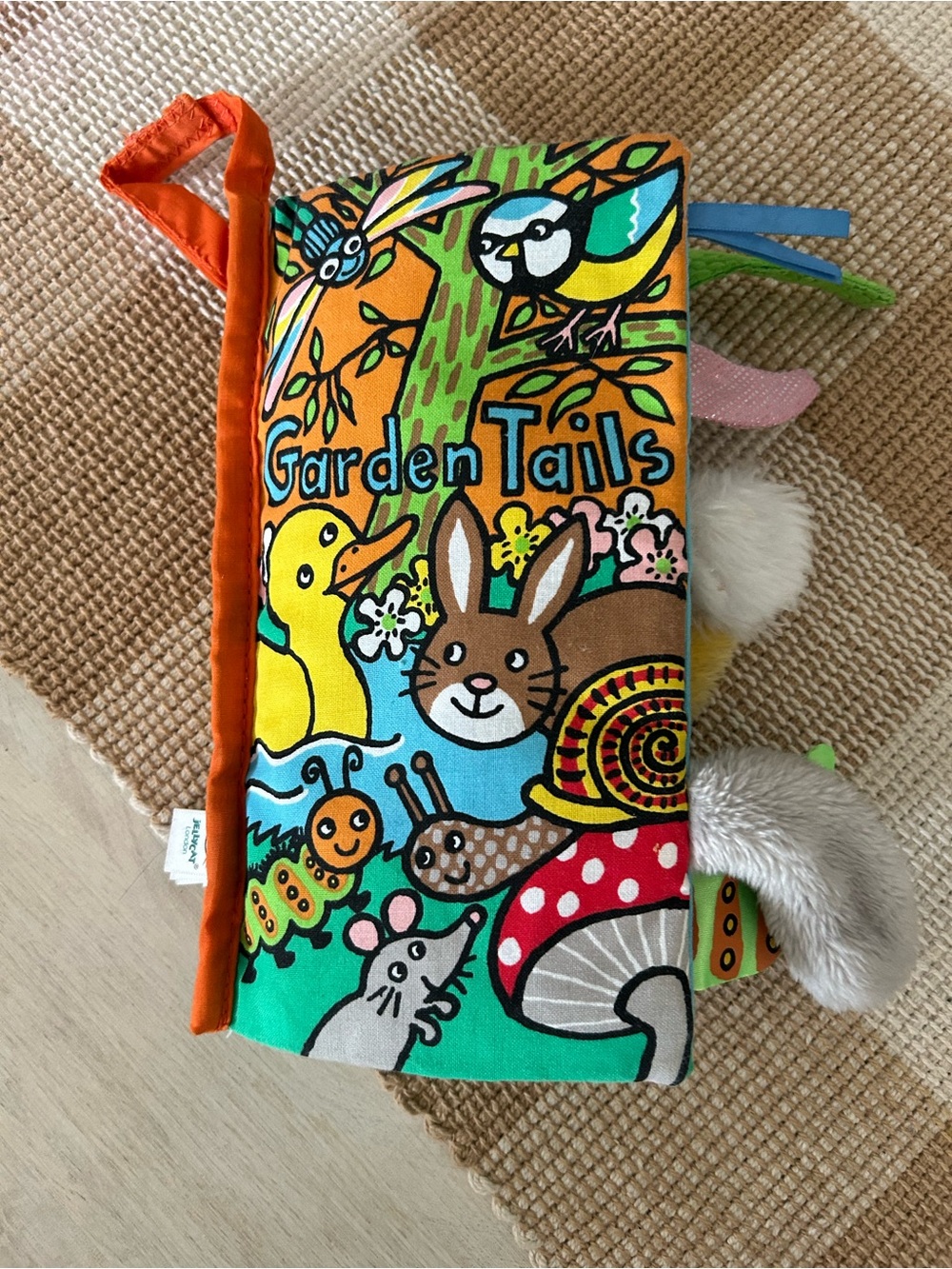 Jellycat Garden Tails Soft Activity Book - Orange, Green, Blue, Brown, Yellow